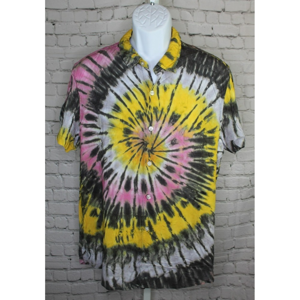 Guess Original Mens Shirt Size XL Tie Dye Burst Button Up Slim Fit Short Sleeve